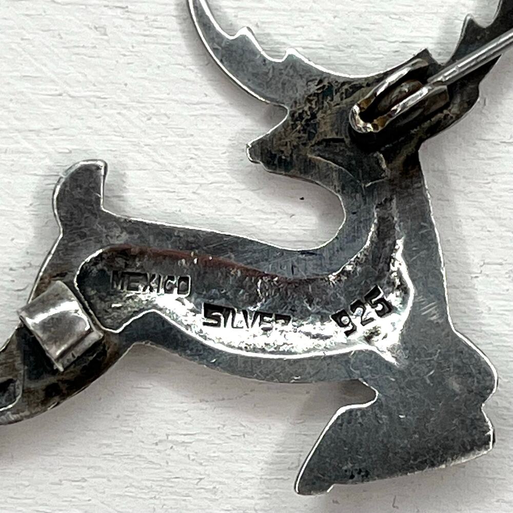 Vintage Mid Century Mexico 925 Sterling Silver Leaping Deer Stag Brooch Pin - Picture 8 of 10